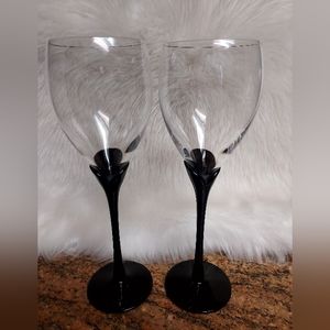 Tulip Vintage Black Stem Wine Glasses Set Of 2....B47